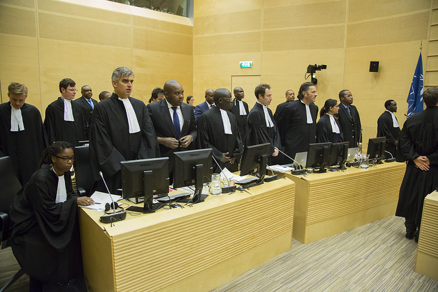 On 29 September 2015, the trial in the case The Prosecutor v. Jean-Pierre Bemba Gombo, Aimé Kilolo Musamba, Jean-Jacques Mangenda Kabongo, Fidèle Babala Wandu and Narcisse Arido opened before Trial Chamber VII at the International Criminal Court (ICC) in The Hague, Netherlands. Jean-Pierre Bemba Gombo, Aimé Kilolo Musamba, Jean-Jacques Mangenda Kabongo, Fidèle Babala Wandu and Narcisse Arido are accused of offences against the administration of justice in connection with witnesses' testimonies in the case of The Prosecutor v. Jean-Pierre Bemba Gombo. Credit: ICC